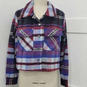 Ashley by 26 International Outerwear Women's Multicolor Plaid Crop Jacket Size M